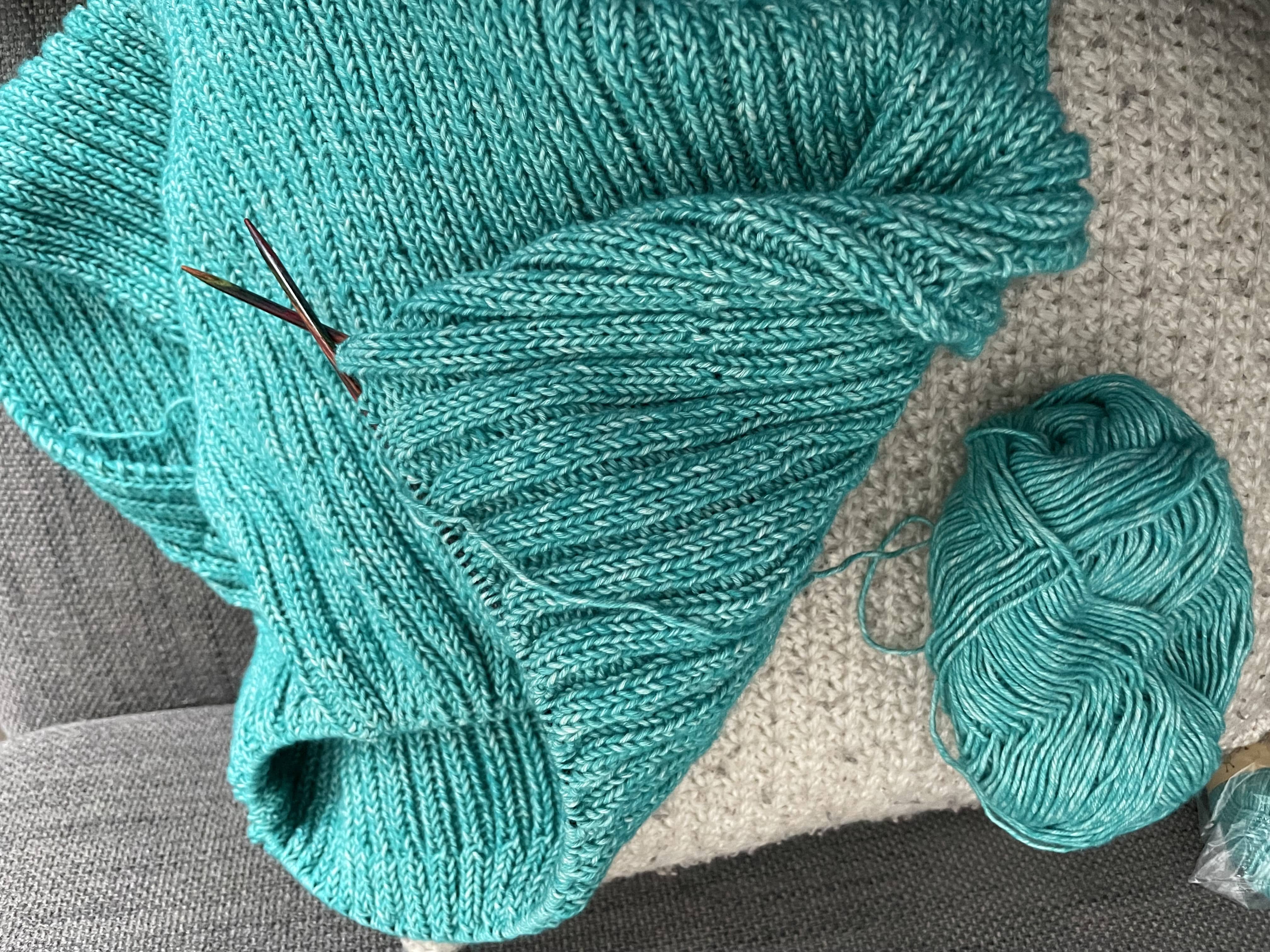 Teal knitting in progress