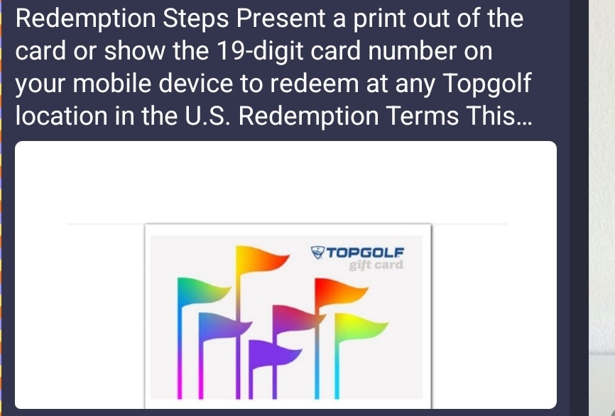 $75 TOPGOLF GIFT CARD