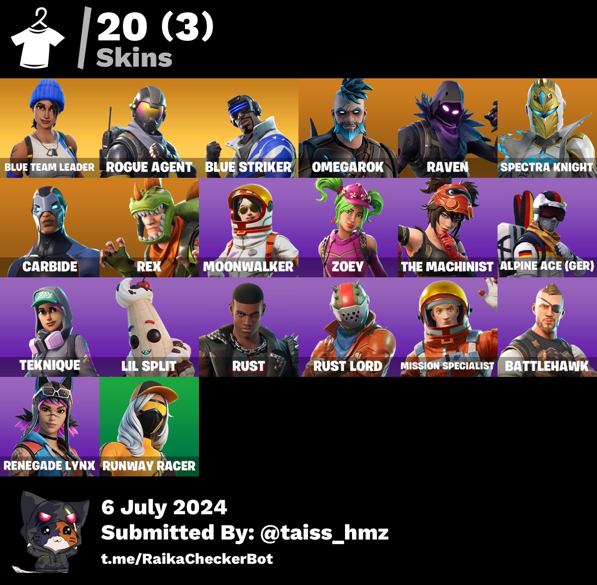 20 Skins | 400 VB | Take The L | Rogue Agent | Blue Team Leader | Blue Striker | Rex | Raven | Carbide
