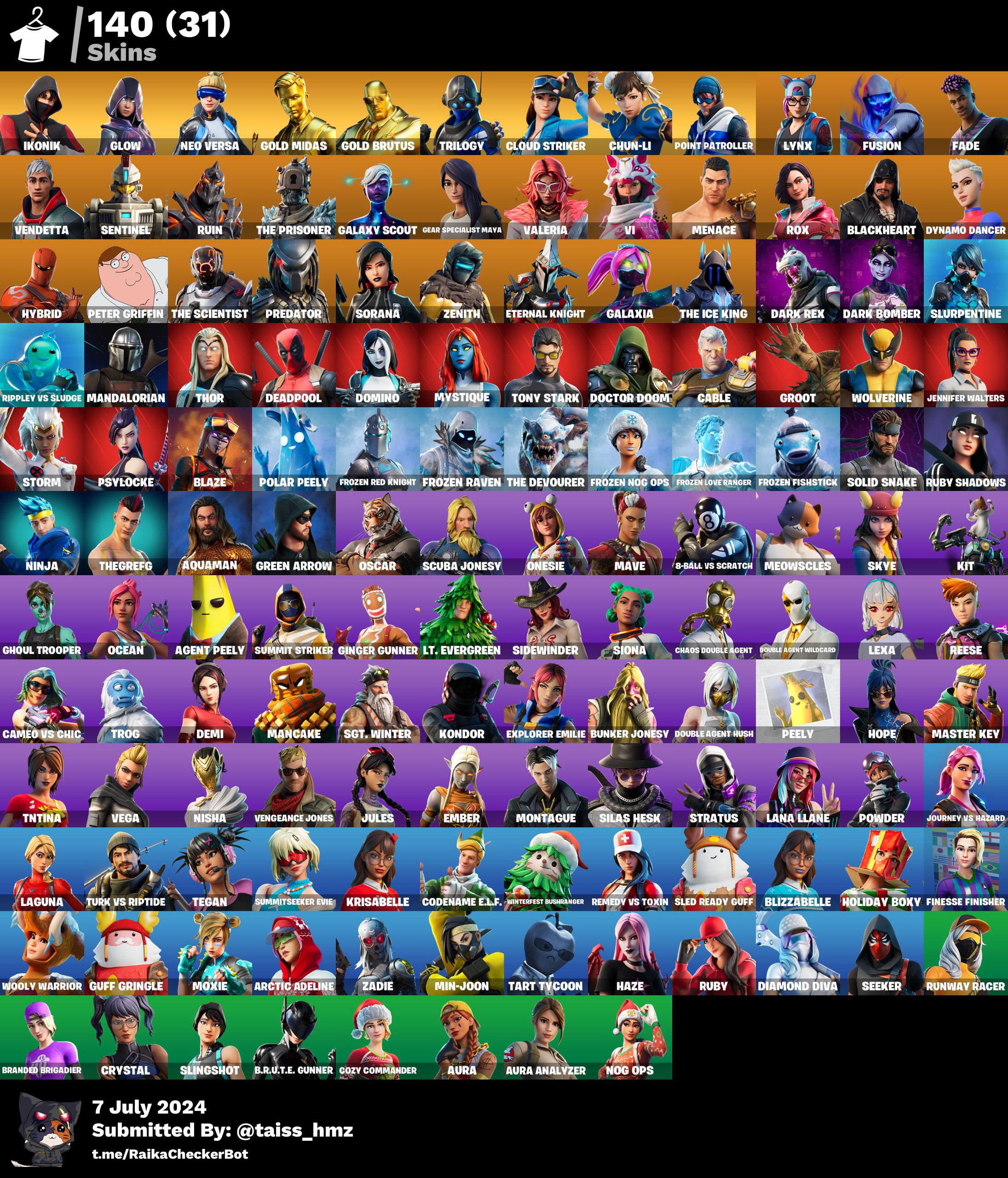 140 Skins | IKONIK | Cur 1 | Glow | Merry Mint Axe | Leviathan Axe | Neo Versa | Cloud Striker | Point Patrol