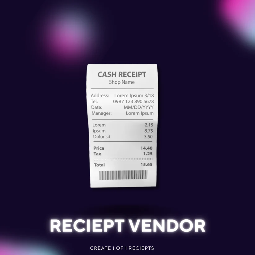 1:1 Receipt Vendor