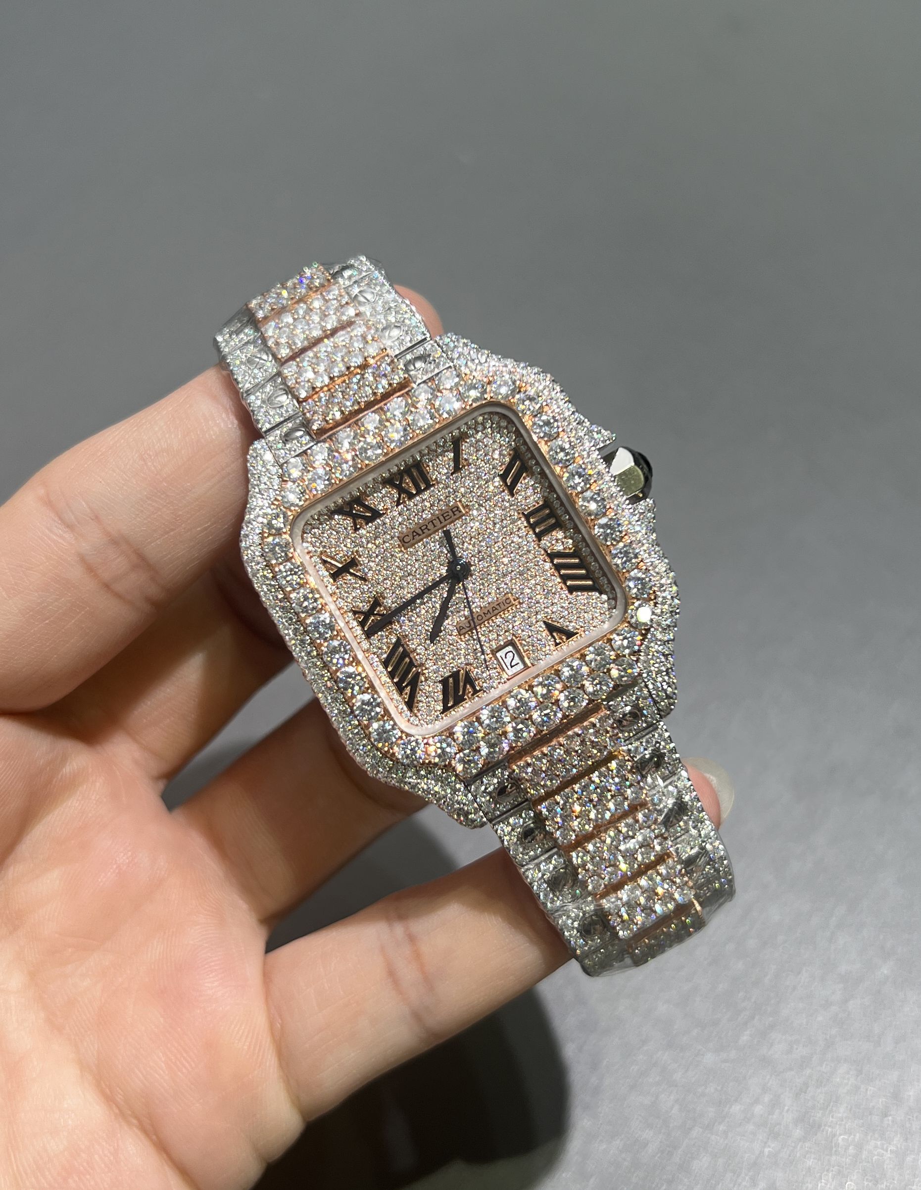 Moissanite Cartier Santos (2tone Roman Dial)