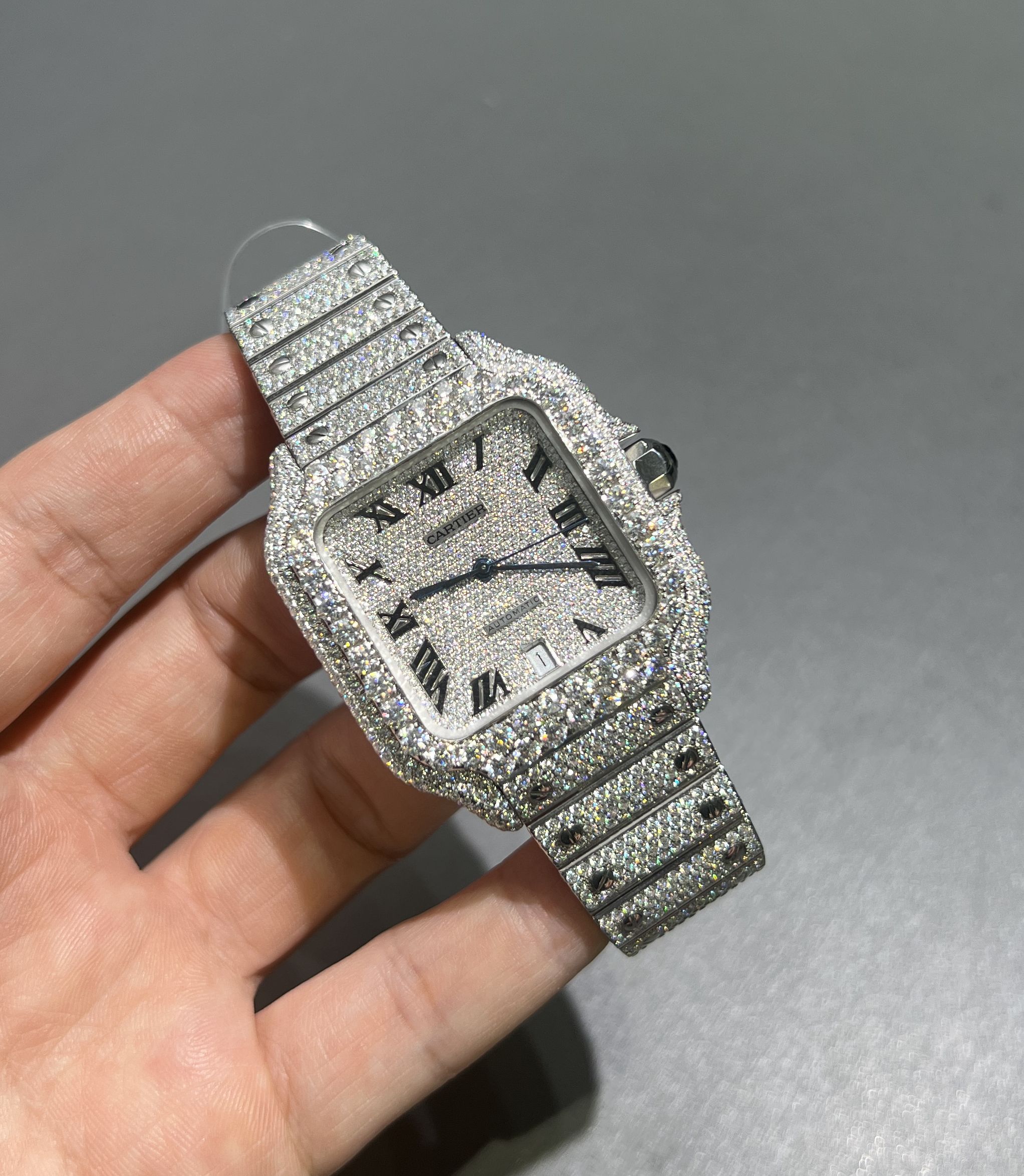 Moissanite Cartier Santos (White Roman Dial)