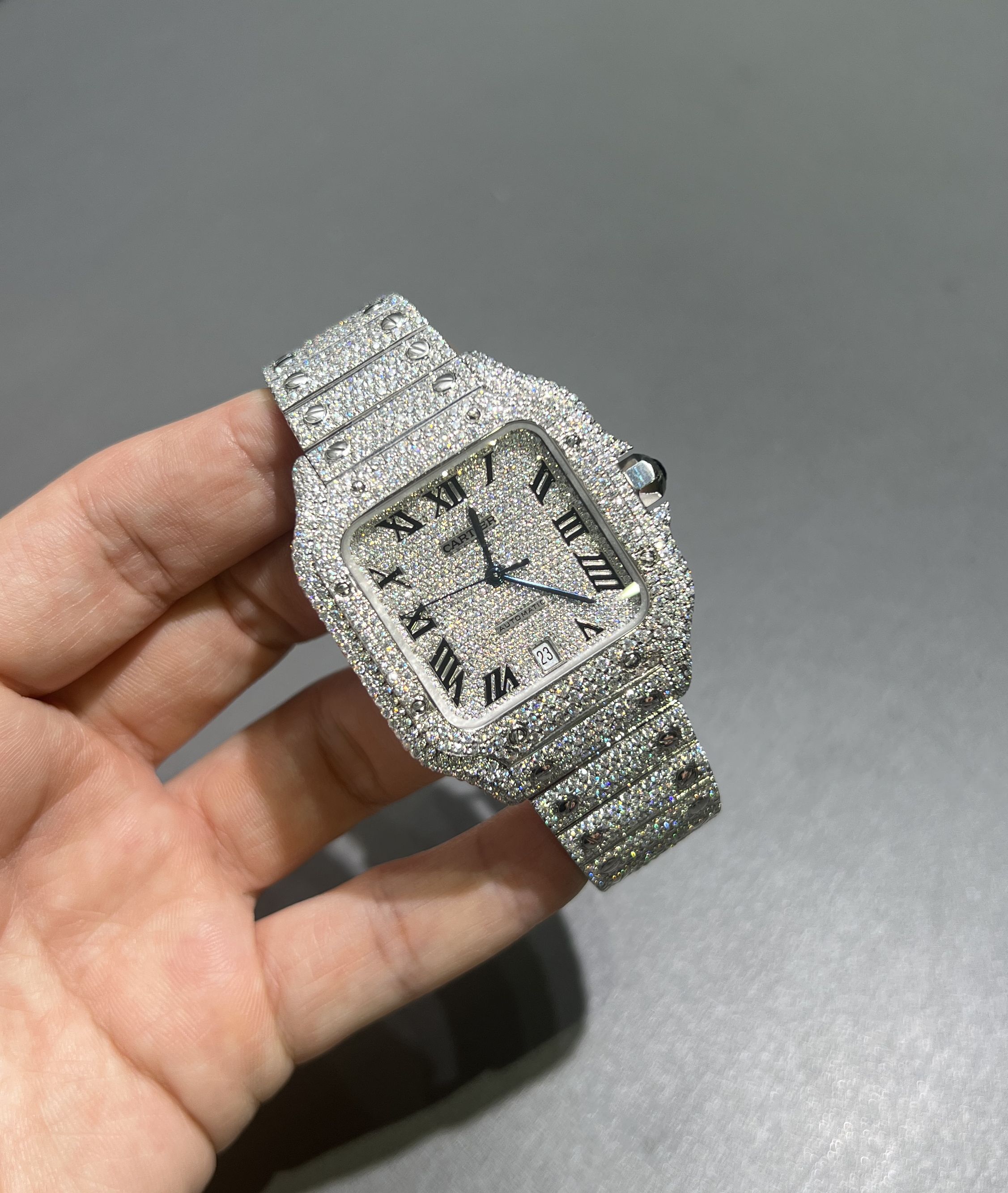 Moissanite Cartier Santos (White Roman Dial v2)