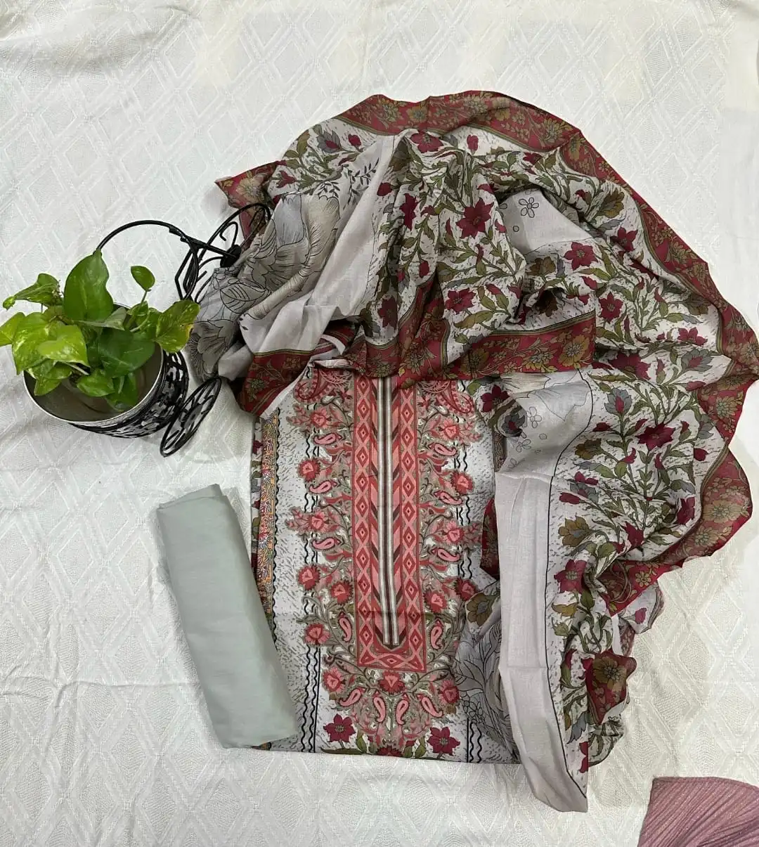 Red, White, and Green Zam Zam Swiss Lawn Digital Printed 3PC Dress