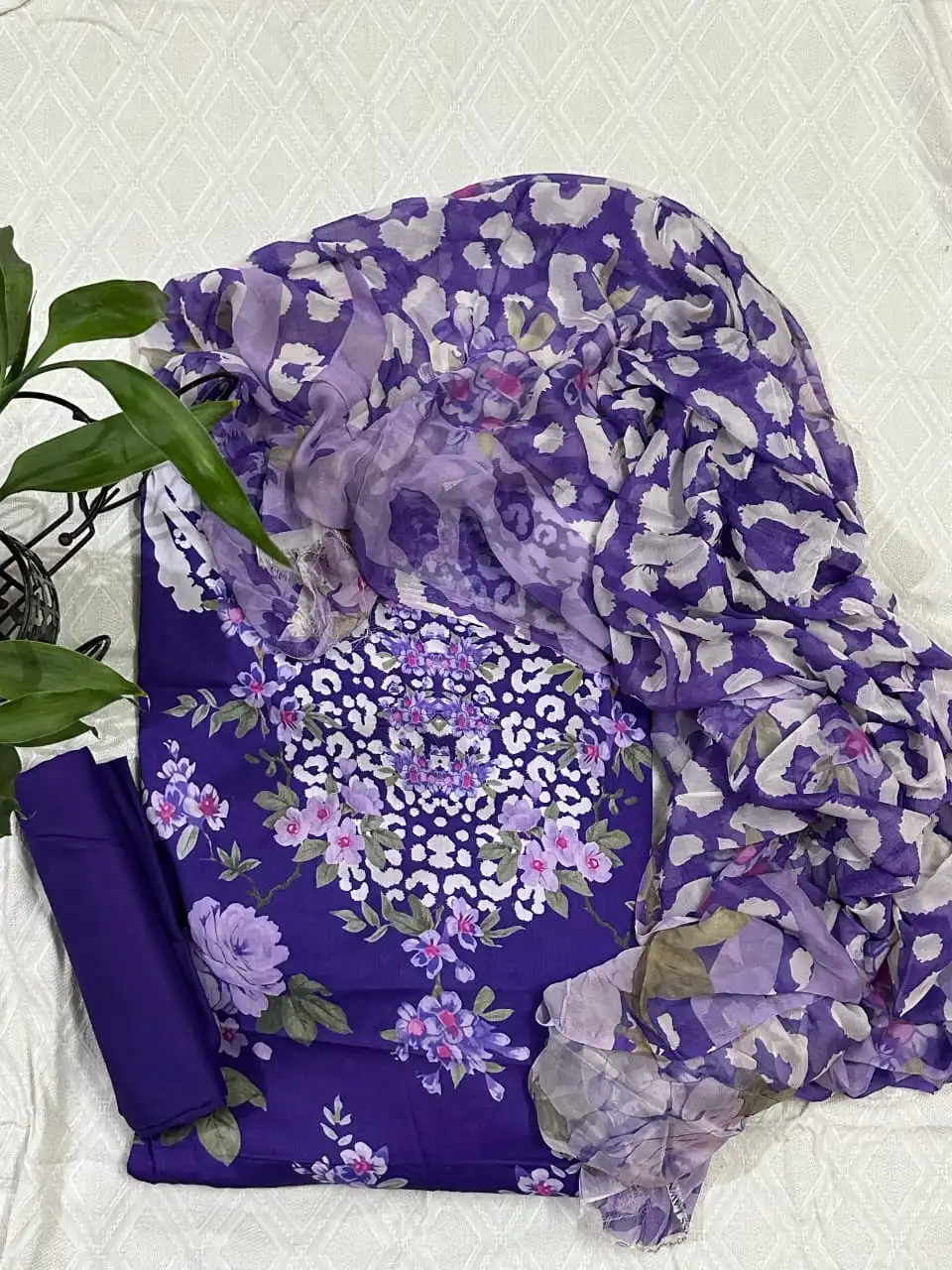 Purple, Pink and White Zam Zam Swiss Lawn Digital Printed 3PC Dress with Chiffon dupatta