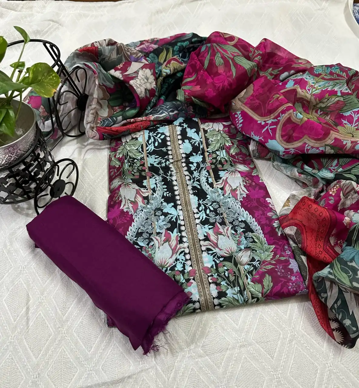 Pink, Black, and Light Blue Zam Zam Swiss Lawn Digital Printed 3PC Dress
