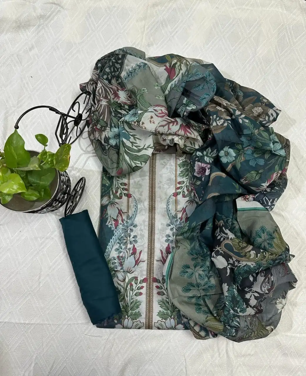 Green, Blue, and Black Zam Zam Swiss Lawn Digital Printed 3PC Dress