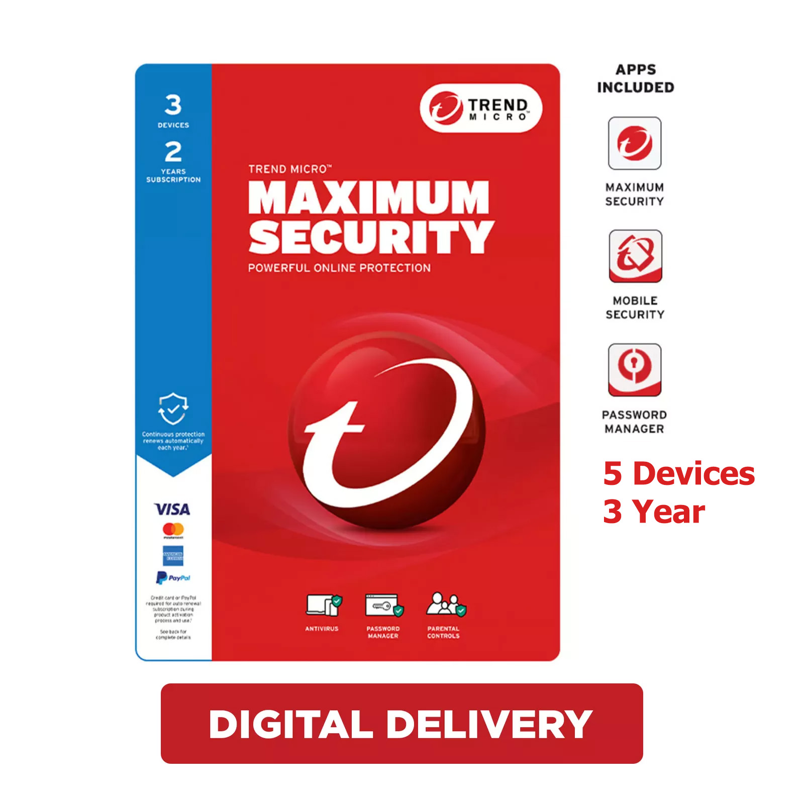 Trend Micro Maximum Security 5 Devices 3 Years – Global