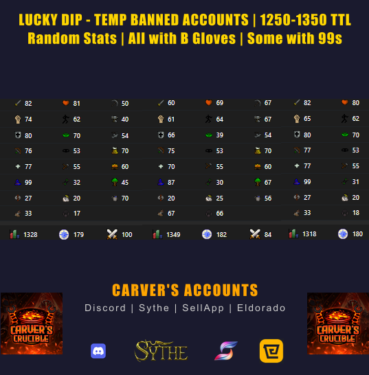 LUCKY DIP | 1250-1350 TEMP BANS | STATS WILL VARY | JL Accounts