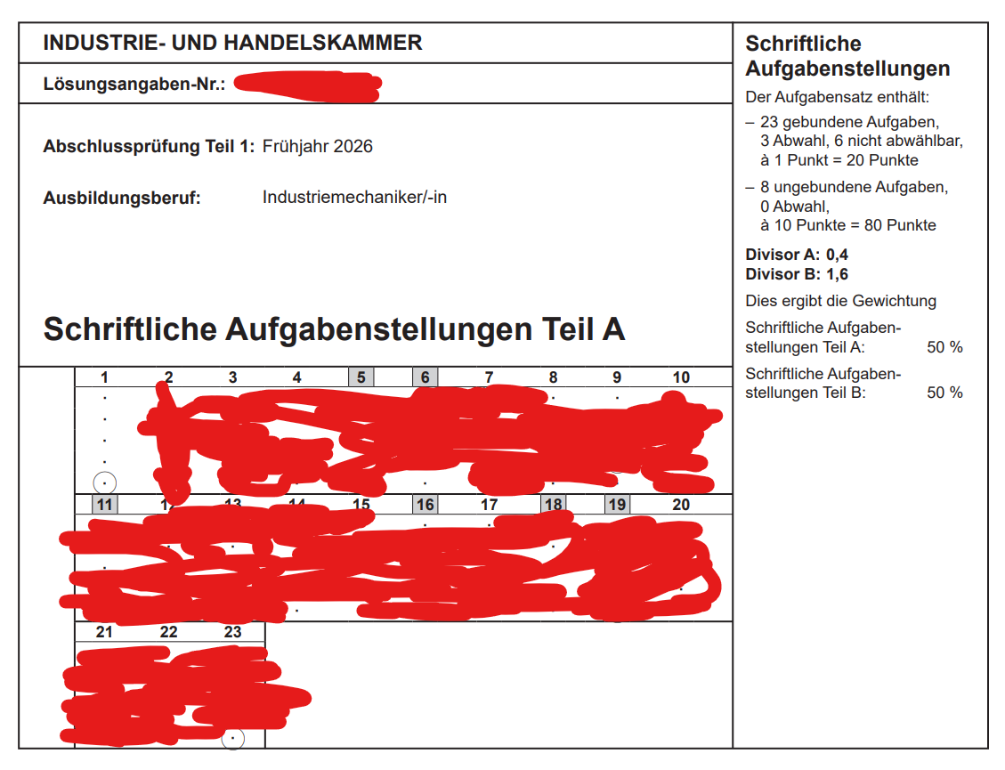 Industriemechaniker - Ap Teil 1 - 2026 - LÖSUNGEN - TEIL A