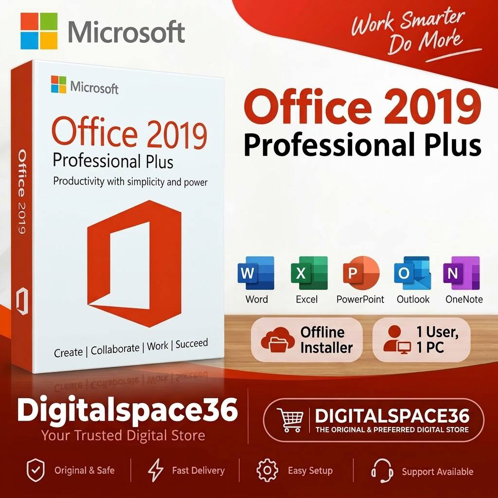 MICROSOFT OFFICE 2019 PROFESSIONAL PLUS | 1 PC LICENSE KEY | INSTANT DIGITAL DELIVERY