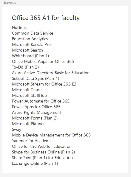 Office 365 A1 for faculty