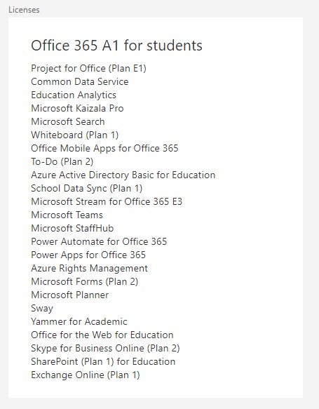 Office 365 A1 for students