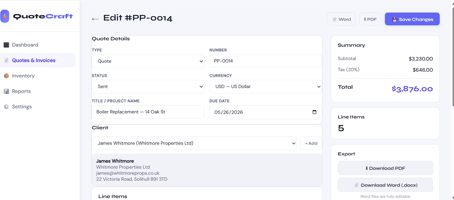 QuoteCraft — Professional Quote & Invoice Generator