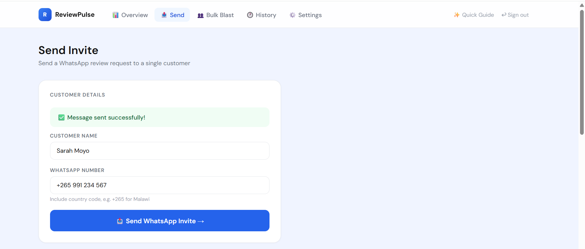 ReviewPulse — WhatsApp Review Automation