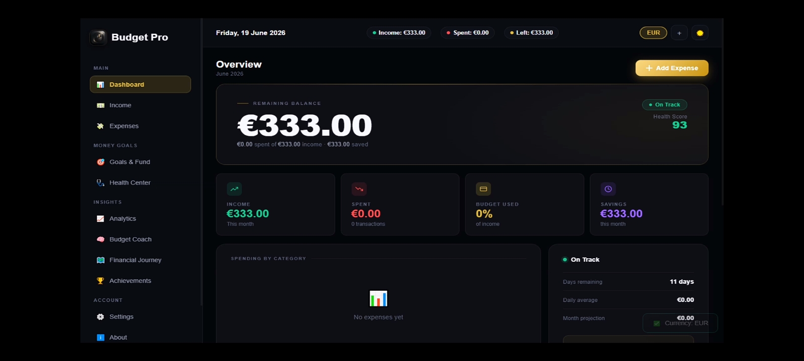 Budget Pro – Personal Finance OS | Budget Planner, Expense Tracker, Savings & Analytics | Offline HTML App