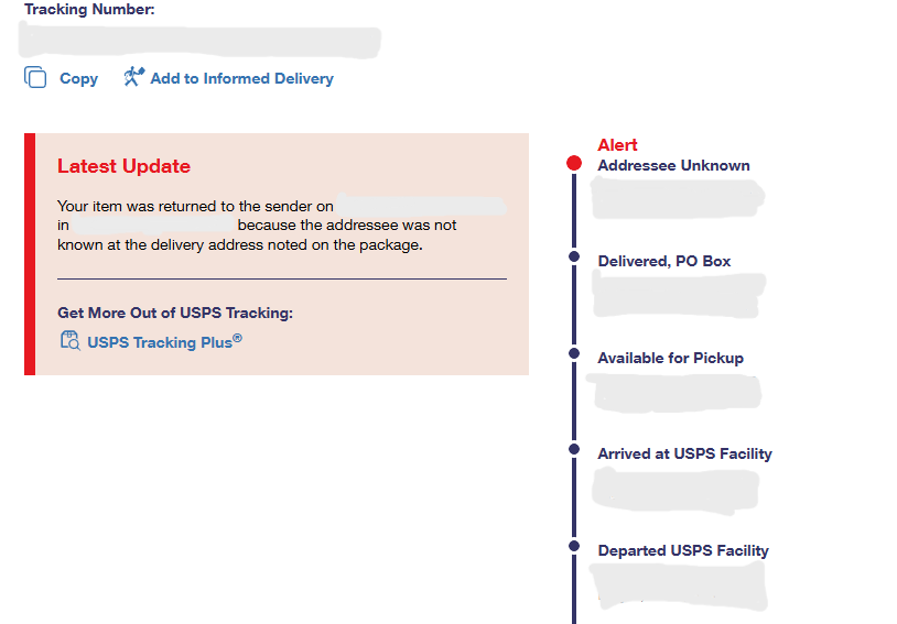 USPS RTS + RETURNED (USA)