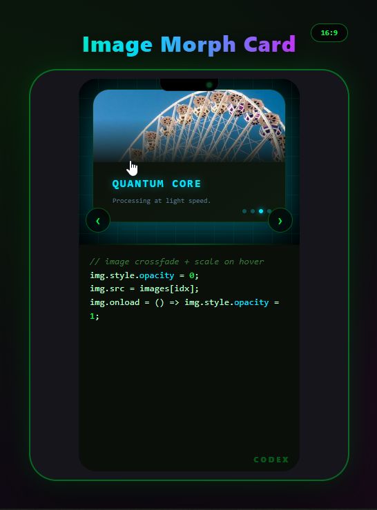 Bento Grid Cards Vol.13 — Typewriter Reveal, Image Morph, Living Particle, 3D Rotate, Aurora Gradient (HTML+CSS+JS)