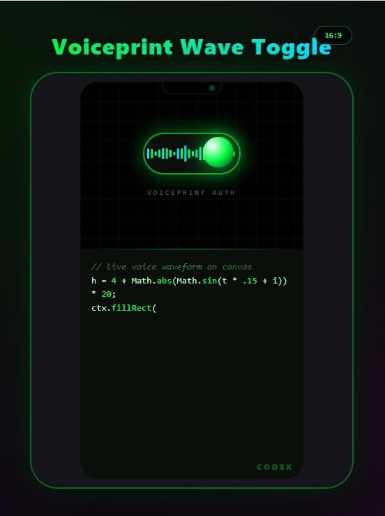Hacker Toggles Vol.11 — Voiceprint Wave, Radar Sweep, Vault Wheel, Terminal Command, Black Hole (HTML+CSS+JS