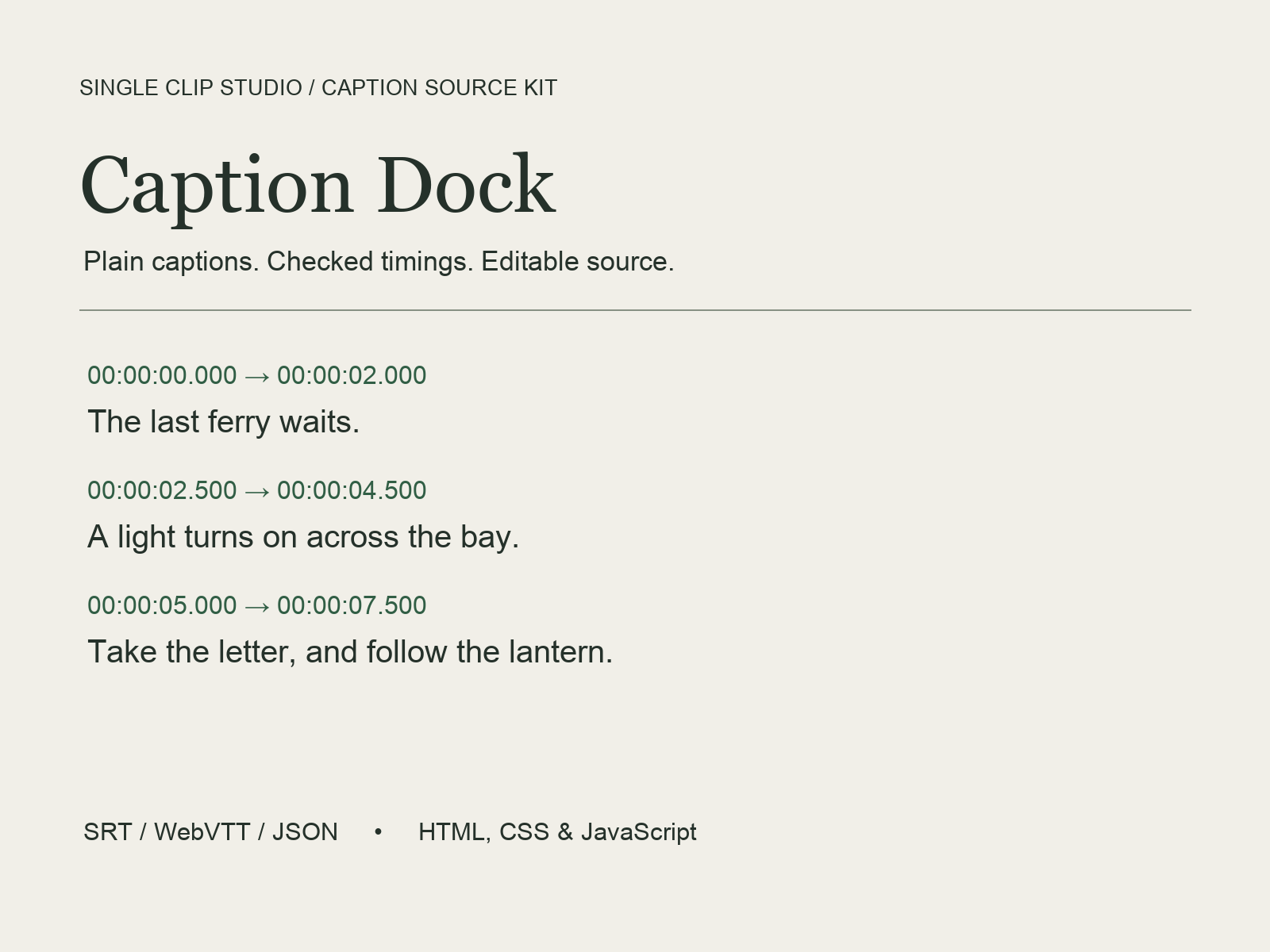 Caption Dock — SRT & WebVTT Source Kit