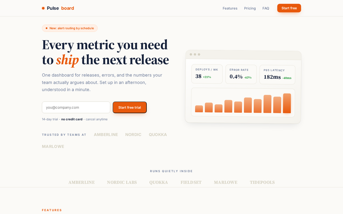 STARTPULSE | SaaS Landing Page Template | Pricing Table, FAQ, Email Capture | One-File Setup
